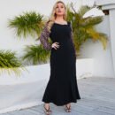 Plus Size Square Collar Printed Long Sleeve Elegant Dress