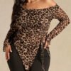 Leopard Print Asymmetric Hem Drawstring Top