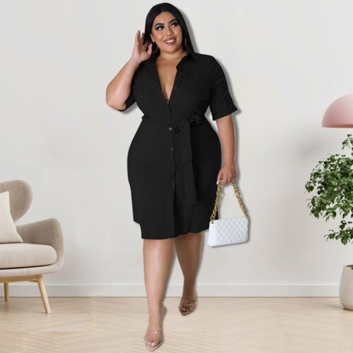 Plus Size Solid Color Shirt Dress – Effortless Autumn Style