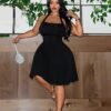 Plus Size Square Neck A-Line Slimming Short Dress