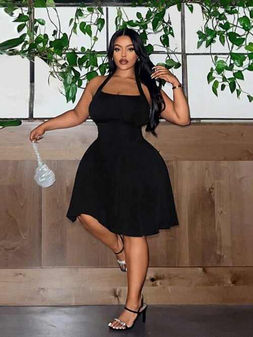 Plus Size Square Neck A-Line Slimming Short Dress