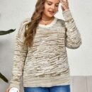 Plus Size Striped Round Neck Thick Pullover Sweater – Cozy Autumn Winter Essential