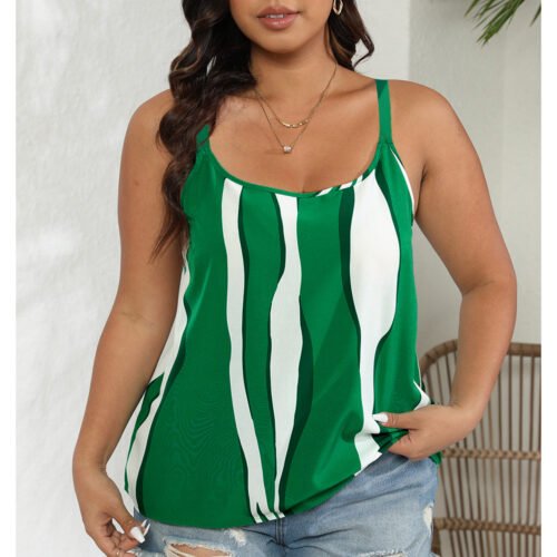 Striped Chiffon Camisole – Loose Fit Plus Size Summer Casual Tank