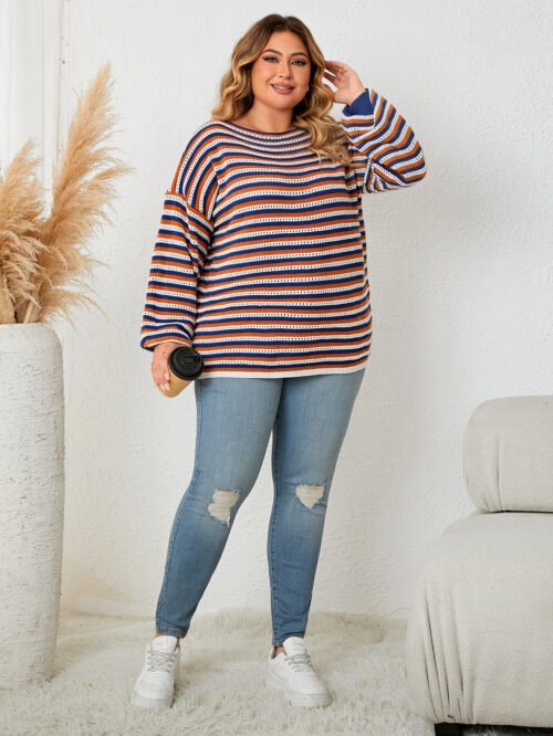 Plus Size Striped Loose Fit Pullover Top – Comfy Casual Everyday Wear