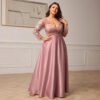 Plus Size Floral Satin Net Yarn Evening Dress for Women