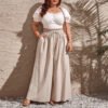 Plus Size High Waist Wide Leg Summer Trousers with Pockets