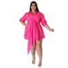 Plus Size Sexy Solid Color Tied Shirt Mini Dress for Women