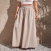 Plus Size High Waist Wide Leg Summer Trousers with Pockets