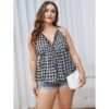 Stay effortlessly stylish in this plaid V-neck sling top. With a loose, oversized cut, it’s your go-to for breezy summer days and casual chic looks.