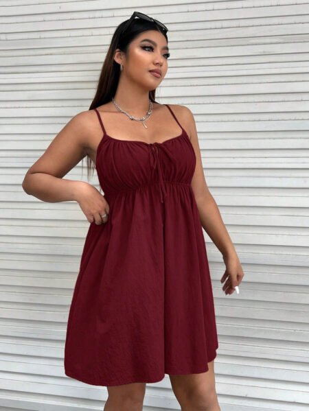 Plus Size Cinched Sleeveless Strap Mini Casual Dress for Spring Summer