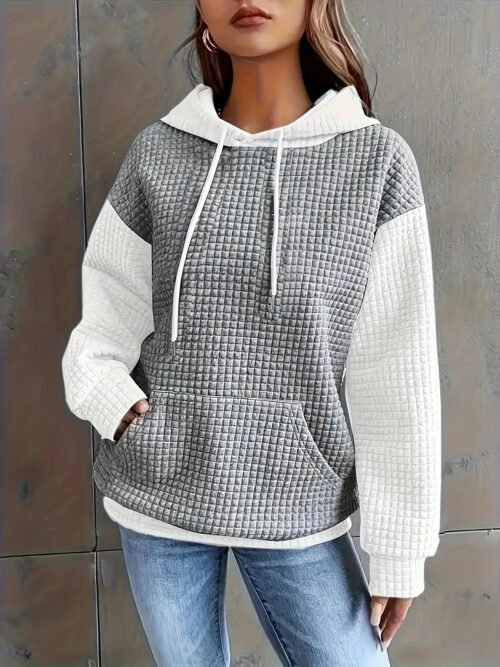 Plus Size Color Block Hooded Pullover – Loose Casual All-Match Hoodie