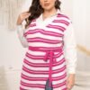 Color Contrast Lace-Up Vest – Mid-Length Plus Size Patchwork Top