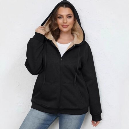 Plus Size Warm Plush Hoodie Coat – Winter Essential Outerwear