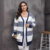 Plus Size Colorblock Striped Knit Cardigan for Fall & Winter