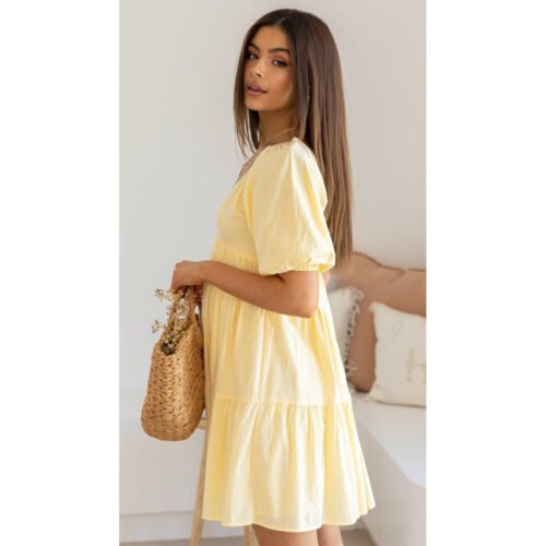 V‑Neck Puff Sleeve Mini Dress – Spring Summer Casual Style