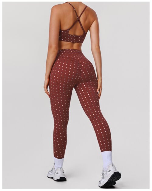 Silver Polka Dot Yoga Set – High Elastic Tights & Push‑Up Sports Bra