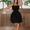 Plus Size Square Neck A-Line Slimming Short Dress