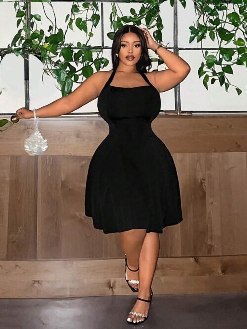 Plus Size Square Neck A-Line Slimming Short Dress