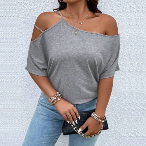 One Shoulder Cold Shoulder Plus Size Top