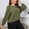 Plus Size Long Sleeve Spring Shirt in Fresh Green Tone