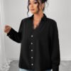 Elegant Black Lace Button Shirt for Women’s Office Wear