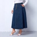 Retro Plus Size High Waist Buttoned A-Line Denim Skirt