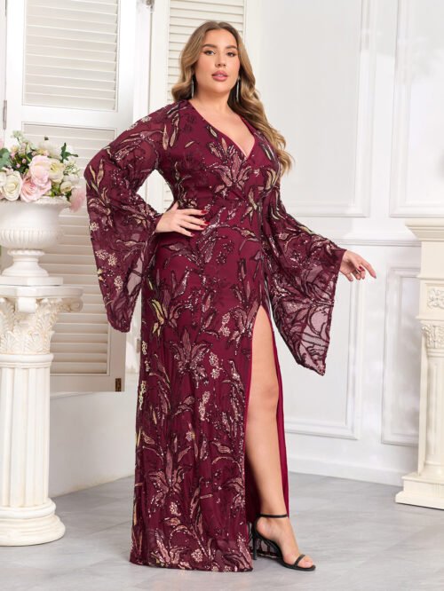 Plus Size Sequined Embroidered Prom & Evening Dress