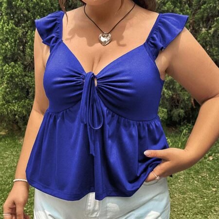 Plus Size V-Neck Sleeveless Slim Summer Blouse – Casual Solid Color Comfort Fit