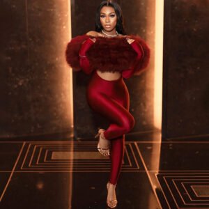 Off‑Shoulder Furry Cropped Jumpsuit – Sexy Autumn Winter One‑Piece