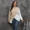Plus Size Color‑Block Woven Half‑Turtleneck Sweater