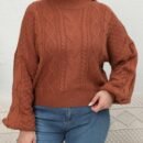 Cropped Half Turtleneck Lantern Sleeve Knit Sweater