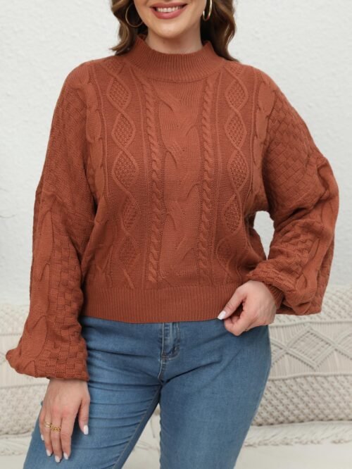 Cropped Half Turtleneck Lantern Sleeve Knit Sweater