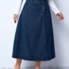 Retro Plus Size High Waist Buttoned A-Line Denim Skirt
