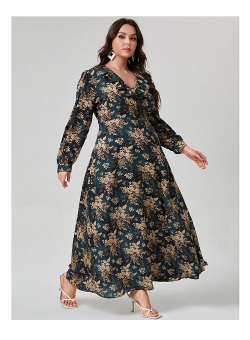 Plus Size Autumn Digital Print Woven Dress