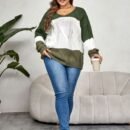Cozy Contrast Colorblock Crew Neck Sweater – Plus Size Fit