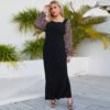 Plus Size Square Collar Printed Long Sleeve Elegant Dress