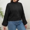 Cropped Half Turtleneck Lantern Sleeve Knit Sweater