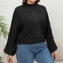 Cropped Half Turtleneck Lantern Sleeve Knit Sweater