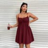 Plus Size Cinched Sleeveless Strap Mini Casual Dress for Spring Summer