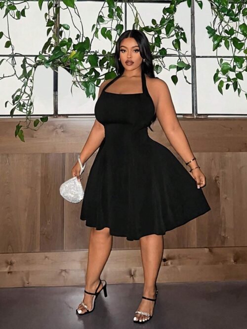 Plus Size Square Neck A-Line Slimming Short Dress