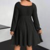 Plus Size Square Collar Long Sleeve Fleece Mini Dress for Autumn Winter
