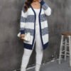 Plus Size Colorblock Striped Knit Cardigan for Fall & Winter