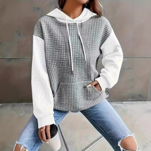 Plus Size Color Block Hooded Pullover – Loose Casual All-Match Hoodie