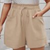 Plus Size Wide-Leg Drawstring Cargo Shorts – Korean Style
