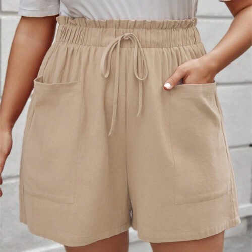 Plus Size Wide-Leg Drawstring Cargo Shorts – Korean Style
