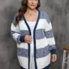 Plus Size Colorblock Striped Knit Cardigan for Fall & Winter