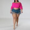 Plus Size Denim Tassel Shorts with Relaxed Fit