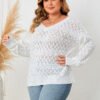 Chic Hollow-Out V-Neck Pullover Sweater – Plus Size Edition