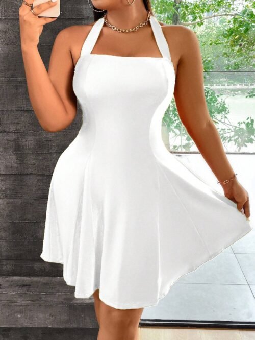Plus Size Sexy Halter Backless Slim Fit Mini Dress