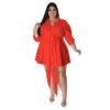 Plus Size Sexy Solid Color Tied Shirt Mini Dress for Women